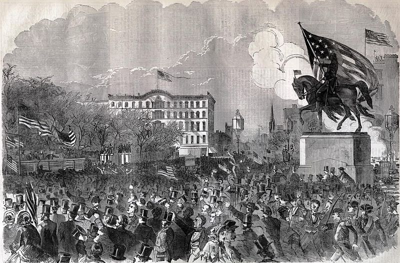 The Great Meeting in Union Square, New York, to Support the Government, April 20, 1861" originally published in Harpers' Weekly May 4, 1861