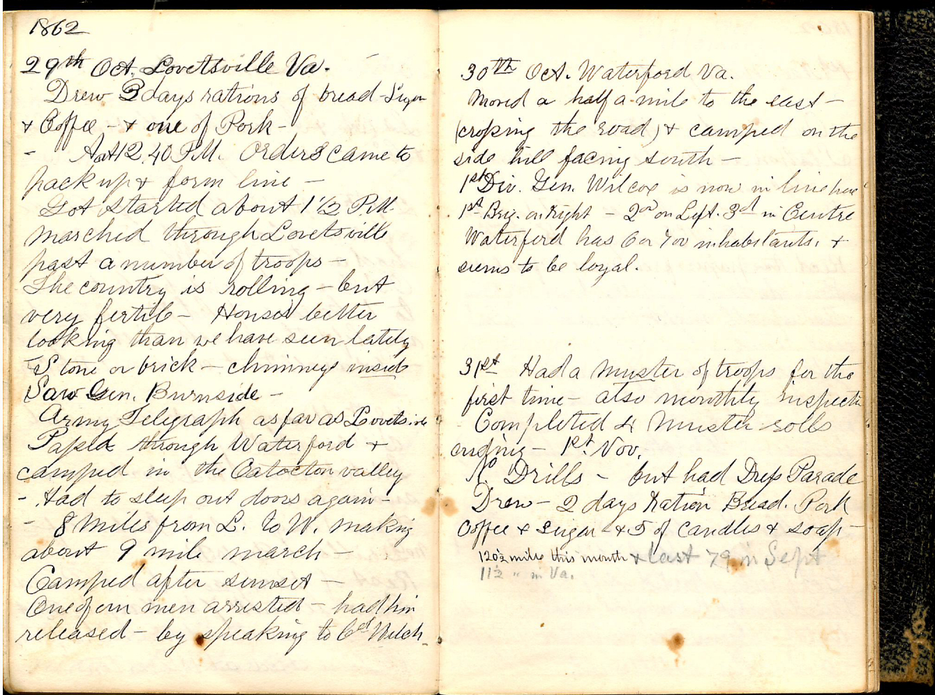 Henry S. Robinson Diary, October 29th - November 1st 1862
